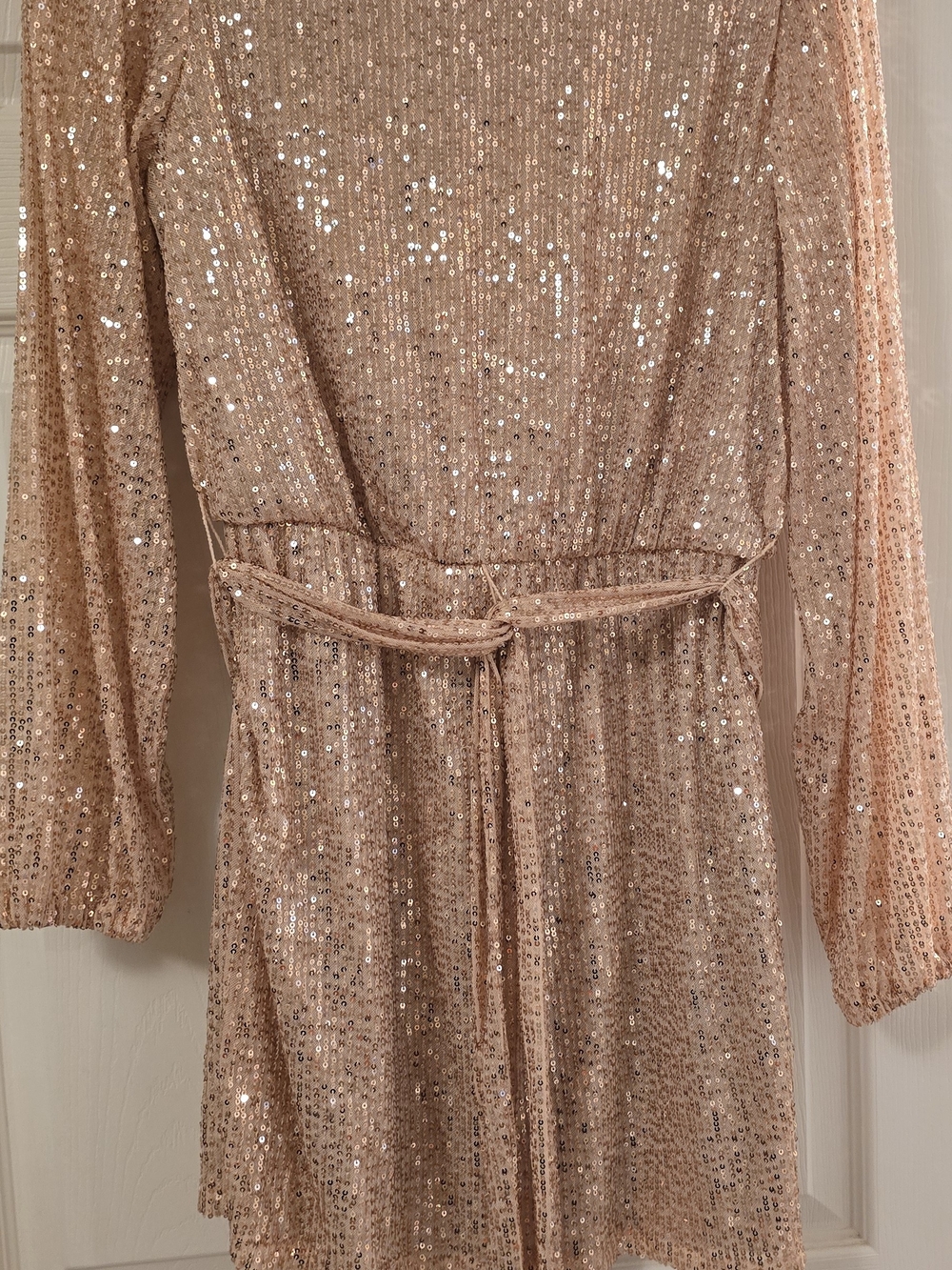 Sequin Long Sleeve Mini Dress in Rose Gold